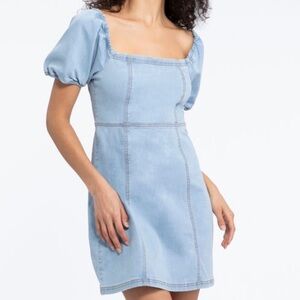 Sanctuary Fitted Denim Mini Dress Puff Sleeve Women Size 6 Blue